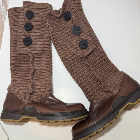 Pajar Knit Tall Button Boots Women’s 7–7.5 Brown Leather Ballerina Winter Cozy - Picture 1 of 10
